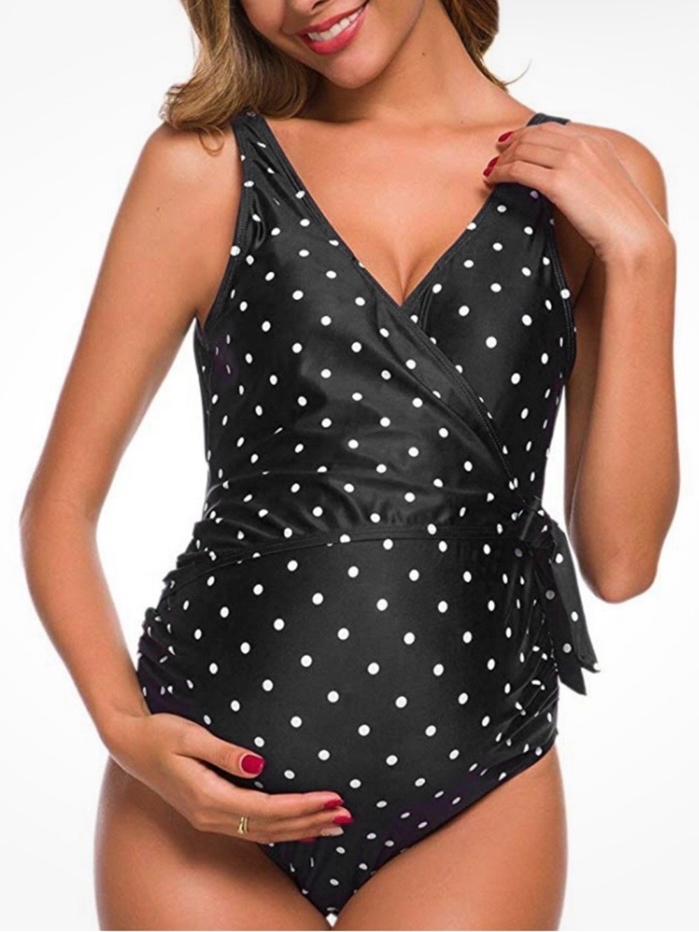 Black Polka Dot Wrap Maternity Breastfeeding One Piece Swimsuit 2XL